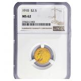 1910 $2.50 Gold Quarter Eagle NGC MS62