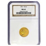 1911 $2.50 Gold Quarter Eagle NGC MS62