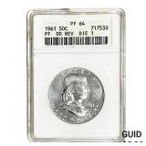 1961 Franklin Half Dollar ANACS PF64 DD REV DIE 1