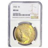 1922 Silver Peace Dollar NGC MS66