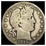 1913-S Silver Barber Half Dollar LIGHTLY CIRCULATE