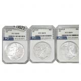 [3 Coins] 1987-1991 Silver Eagle PCI MS70