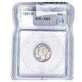 1921-D Mercury Silver Dime ICG AG3
