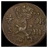 1682 Sweden Copper 1/6 Ore NEARLY UNCIRCULATED