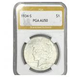 1934-S Silver Peace Dollar PGA AU50