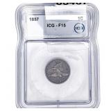 1857 Flying Eagle Cent ICG F15