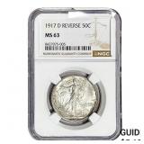1917-D Rev Walking Liberty Half Dollar NGC MS63