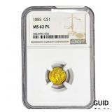 1885 Rare Gold Dollar NGC MS62 PL