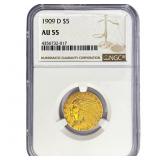 1909-D $5 Gold Half Eagle NGC AU55