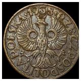 1936 Poland Copper 2 Grosze CLOSELY UNCIRCULATED