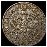 1936 Poland Copper 2 Grosze CLOSELY UNCIRCULATED