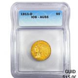 1911-D $5 Gold Half Eagle ICG AU55