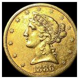 1886-S Gold $5 Half Eagle CLOSELY UNCIRCULATED