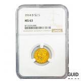 1914-D $2.50 Gold Quarter Eagle NGC MS63