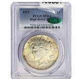 1921 CAC Silver Peace Dollar PCGS MS64 High Relief