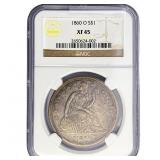 1860-O Seated Liberty Dollar NGC XF45