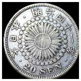 1908 Japan Silver 20 Sen CLOSELY UNCIRCULATED