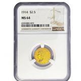 1914 $2.50 Gold Quarter Eagle NGC MS64