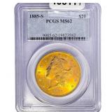 1885-S $20 Gold Double Eagle PCGS MS62