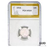 1916 Barber Dime PGA MS64