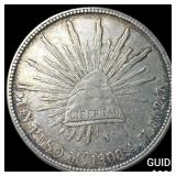 1908 Mexico Silver 1 Peso NEARLY UNCIRCULATED