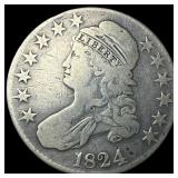 1824 Capped Bust Half Dollar LIGHTLY CIRCULATED