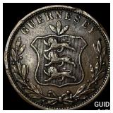 1858 Guernsey Copper 8 Doubles NEARLY UNCIRCULATED