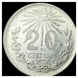 1920 Mexico Silver 20 Centavos NEARLY UNCIRCULATED