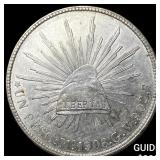 1908 Mexico Silver 1 Peso NEARLY UNCIRCULATED