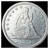 1874 Arrows Seated Liberty Quarter CLOSELY UNCIRCU