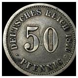1876-F German Silver 50 Pfennig NEARLY UNCIRCULATE