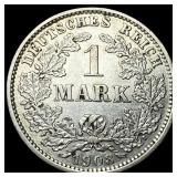 1908-E Germany Silver Mark NEARLY UNCIRCULATED