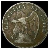 1907 Chile Silver 20 Centavos NEARLY UNCIRCULATED