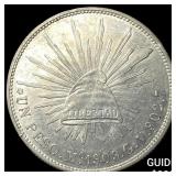 1909 Mexico Silver 1 Peso NEARLY UNCIRCULATED