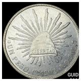 1902 Mexico Silver 1 Peso NEARLY UNCIRCULATED