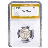 1868 Shield Nickel PGA MS62