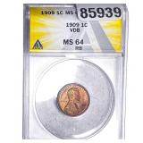 1909 VDB Wheat Cent ANACS MS64 RB