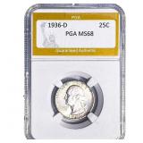 1936-D Washington Silver Quarter PGA MS68