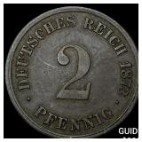 1873-D German Silver 2 Pfennig NEARLY UNCIRCULATED