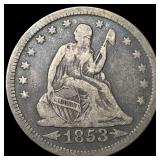1853 Arrows Seated Liberty Quarter LIGHTLY CIRCULA