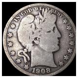 1908-S Silver Barber Half Dollar NICELY CIRCULATED