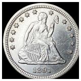 1891-S Silver Seated Liberty Quarter CLOSELY UNCIR