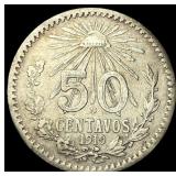 1919 Mexico Silver 50 Centavos NEARLY UNCIRCULATED