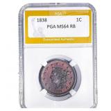 1838 Braided Hair Large Cent PGA MS64 RB