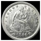 1854 Arrows Seated Liberty Quarter CHOICE AU
