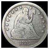 1857 Silver Seated Liberty Quarter LIGHTLY CIRCULA