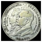 1922 Brazil Silver 2,000 Reis NEARLY UNCIRCULATED