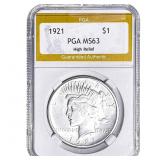 1921 Silver Peace Dollar PGA MS63 High Relief