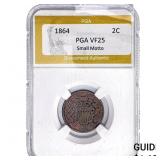 1864 Two Cent Piece PGA VF25 Small Motto
