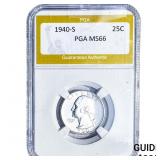 1940-S Washington Silver Quarter PGA MS66